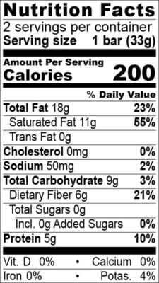 Nutrition Facts 100% Maya Cacao