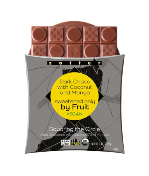 Dark Chocolate with Coconut and Mango, sweetened only by fruit