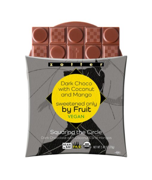 Dark Chocolate with Coconut and Mango, sweetened only by fruit, Dark Chocolate