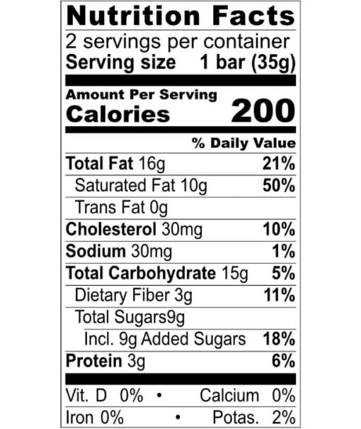 Nutrition Facts 70% Dark Chocolate with Maple Sugar