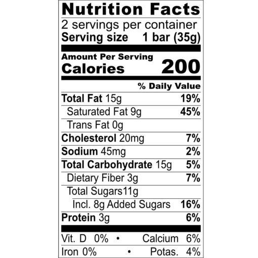 Nutrition Facts 50% Milk Chocolate with Date Sugar