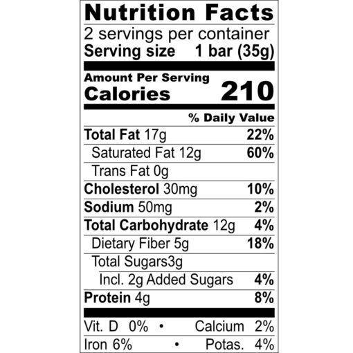 Nutrition Facts Dark Chocolate with Coconut and Mango, sweetened only by fruit