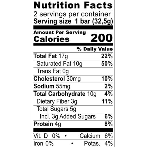 Nutrition Facts 70% Milk Chocolate Peru