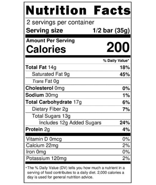 Nutrition Facts Passion Fruit + Orange in Cacao