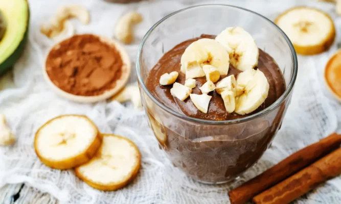 raw vegan avocado banana chocolate pudding