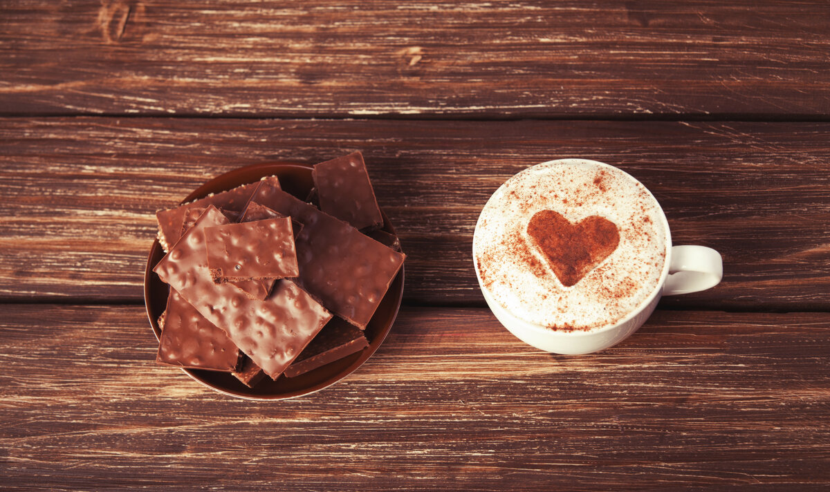 Cup of coffee and chocolate.