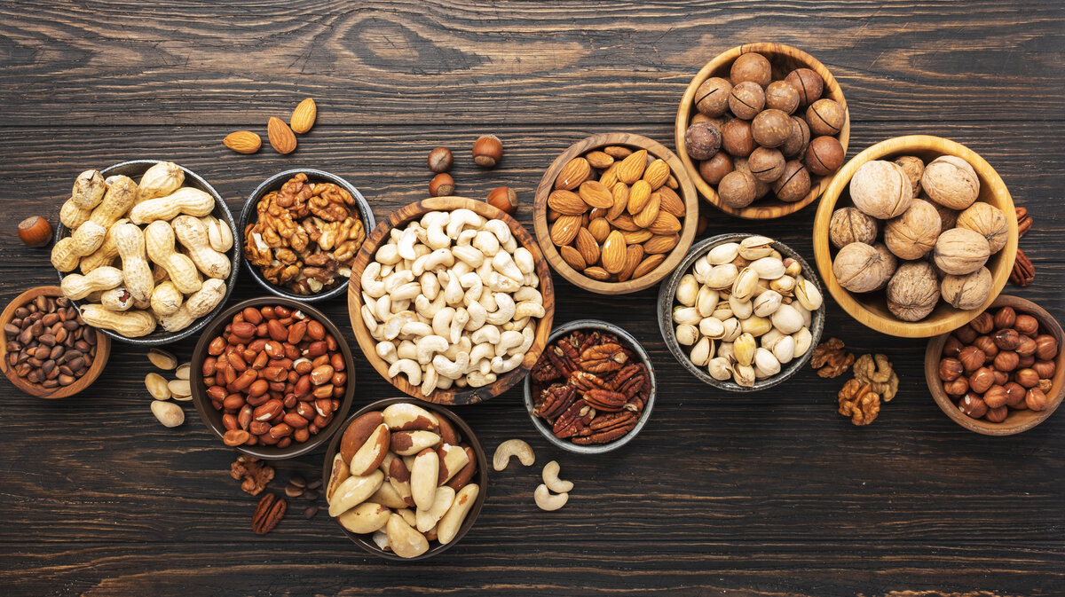 Nuts in assortment, Walnuts, pecans, almonds and others for delectable chocolates
