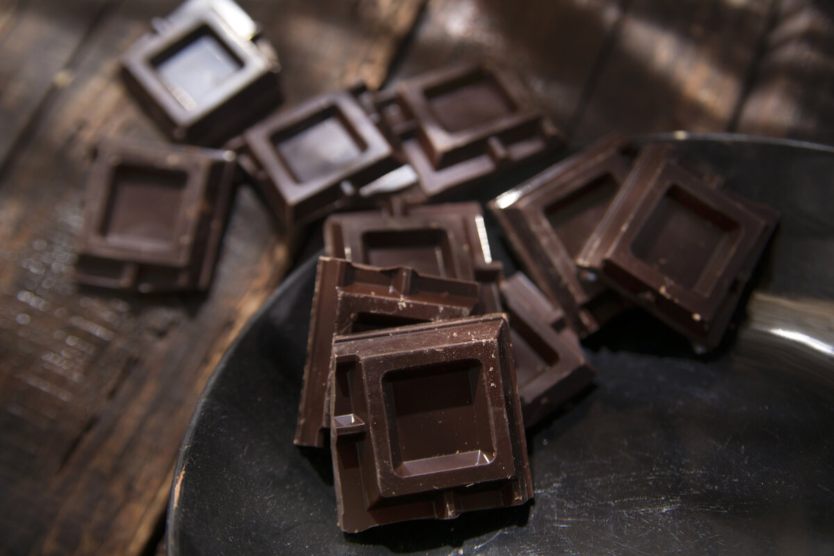 Cubes of dark chocolate