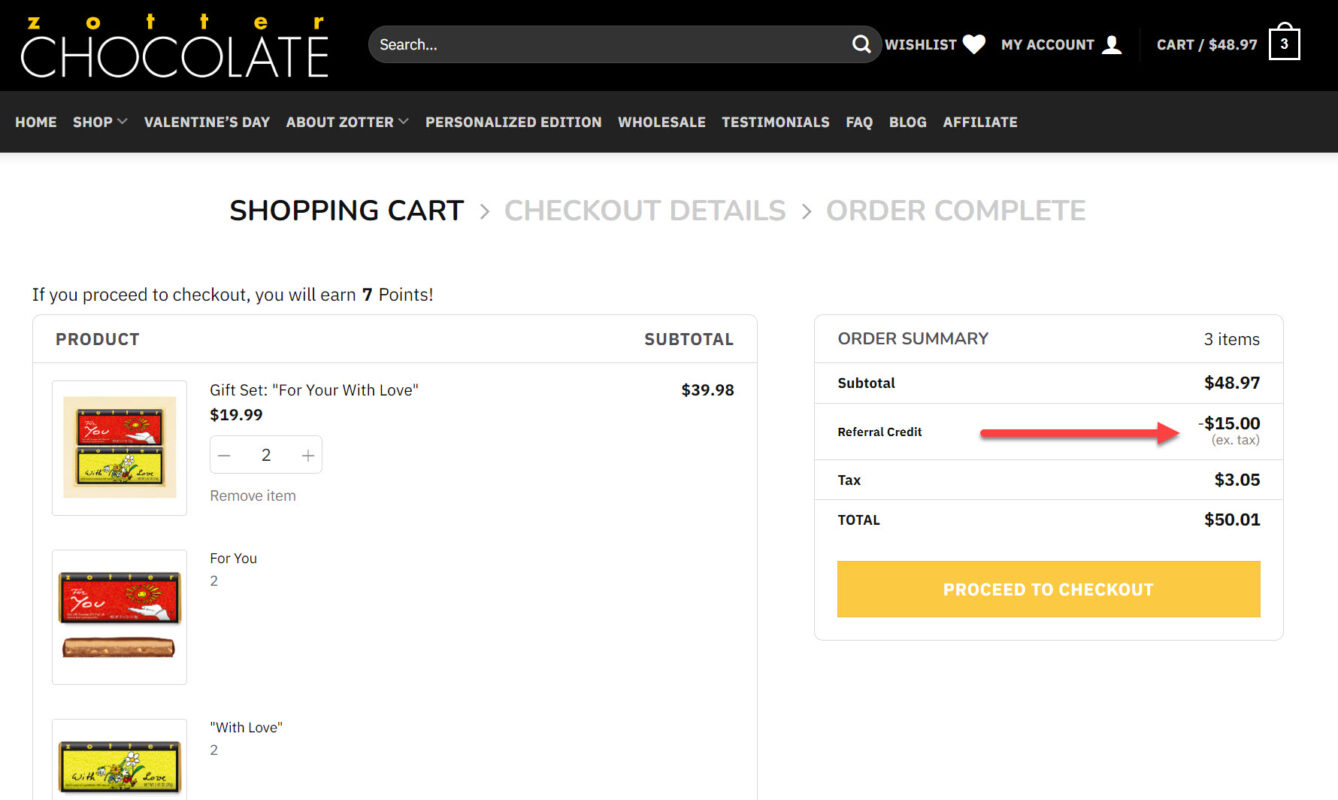 Refer-A-Friend 4 applied credit in shopping cart